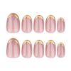 24pcs Simple Short Short Round Nude Pink Manicure French Gold Wearable Fake Nail Gold Paste 3D Wearable Nail Clipping