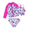 3pcs Kids Girls Swimsuit Sun Protection Rash Guard Shirt Bathing Suit Long Sleeves Coat with Vest Top and Briefs