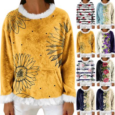 Женский повседневный флисовый свитшот с длинными рукавами и круглым вырезом, удобный, свободного кроя, легкий, фланелевый свитшот для женщин