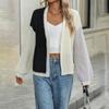 Women's Fashion Loose Splicing  Knitted Cardigan Coat Sweater