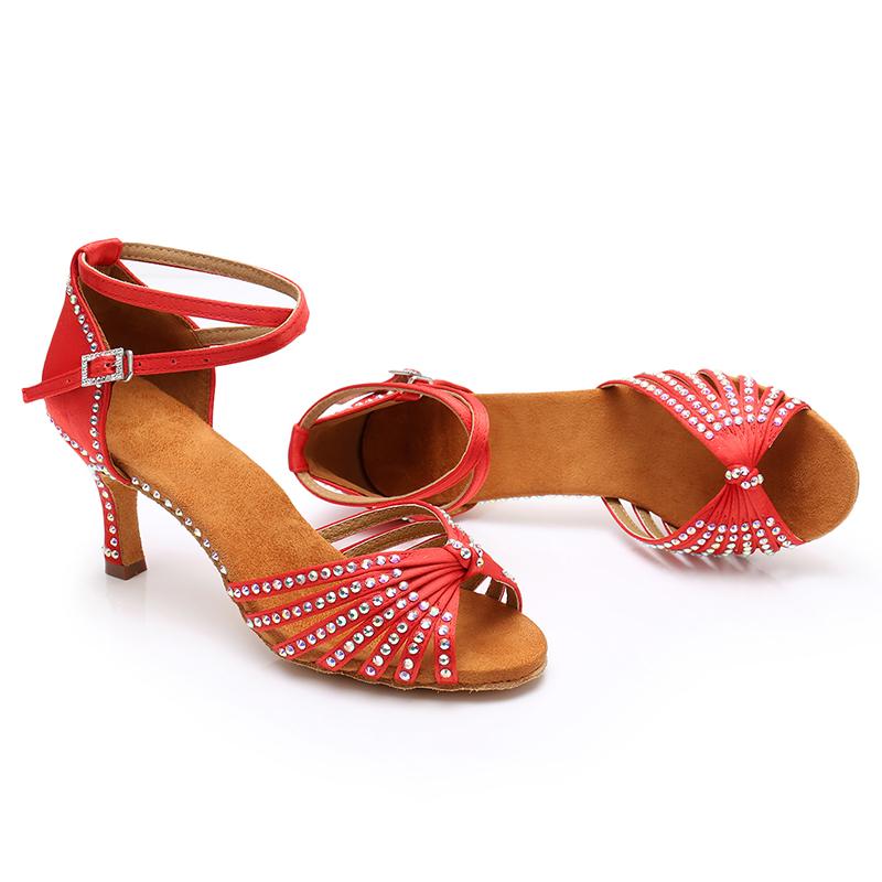 Модные женские туфли для латинских танцев, бальные туфли для сальсы и танго на каблуке 7 см со стразами