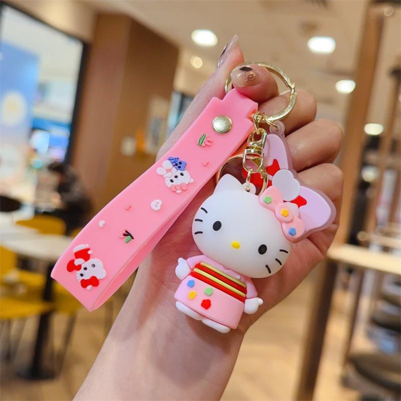 1 PC cartoon anime KT cat plush toy keychain, bag pendant, car key ring creative gift, suitable as a gift for friends