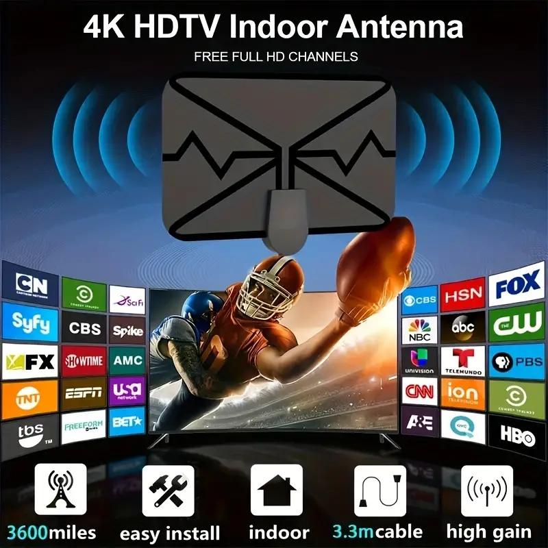 HD Antenna Digital Antenna Indoor Antenna Support 4K1080p With HDTV Cable Support UHF VHF View HDTV Channels