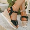 Fashion Lovely Girls Beige Bowtie Sandals Comfortable Platform Wedge Heels Shoes Woman Open Toe Ankle Strap Plus Size Sandalias Mujer