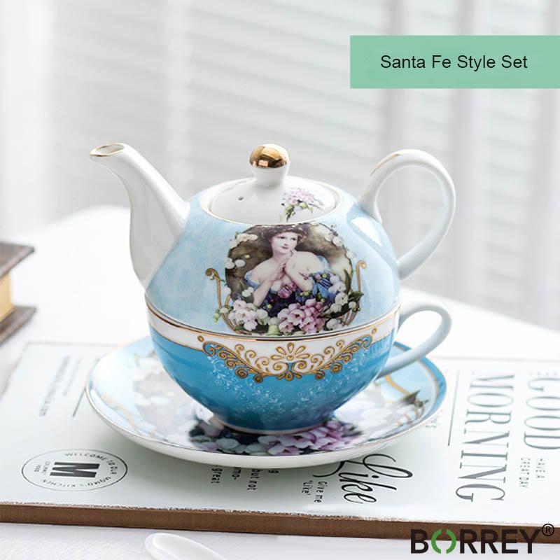 BORREY Bone China Чайный горшок Набор Цветочный чайник Керамическая чашка Офисная кофейная чашка Кружка Послеобеденный чайный сервиз в британском стиле Набор из 4 предметов