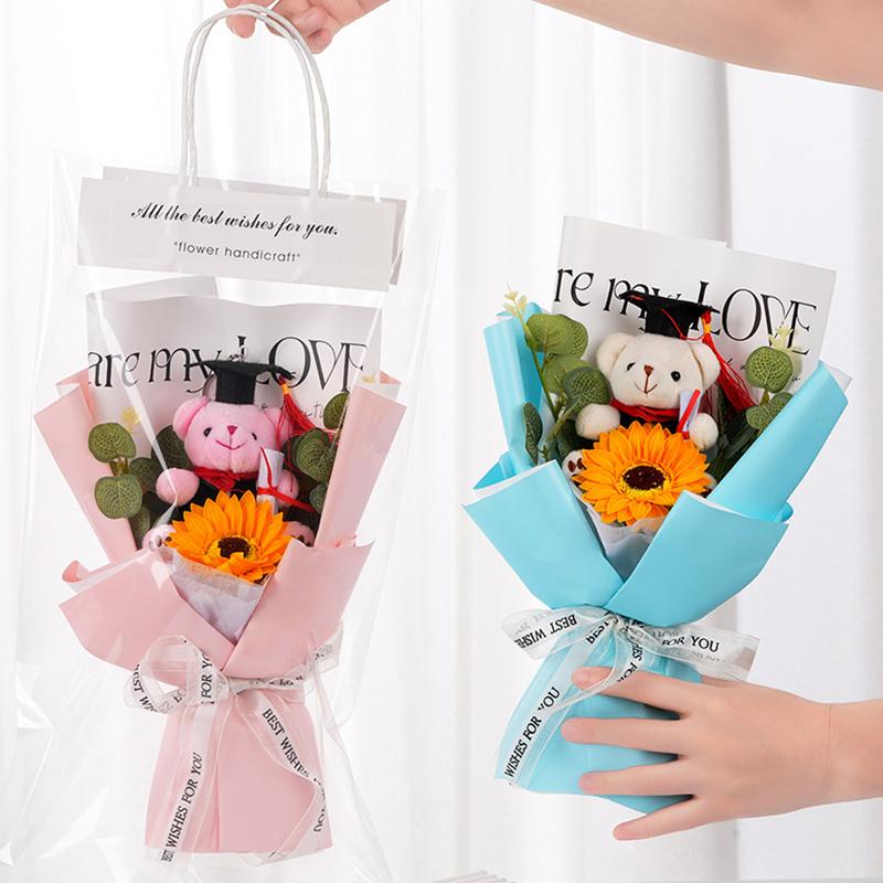 1 шт. Подарок на выпускной Подсолнух, ручная вязка, имитация цветка, букет цветов, мыло, цветок, реквизит для фотосъемки, декор для вечеринки в виде медведя-доктора