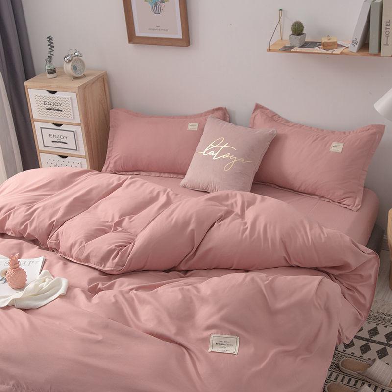 Simple Japanese Solid Color Pink Bedding Set Bed Cover Twin Full Queen Bed Linen Girl Women Polyester Bed Flat Sheet Pillowcase