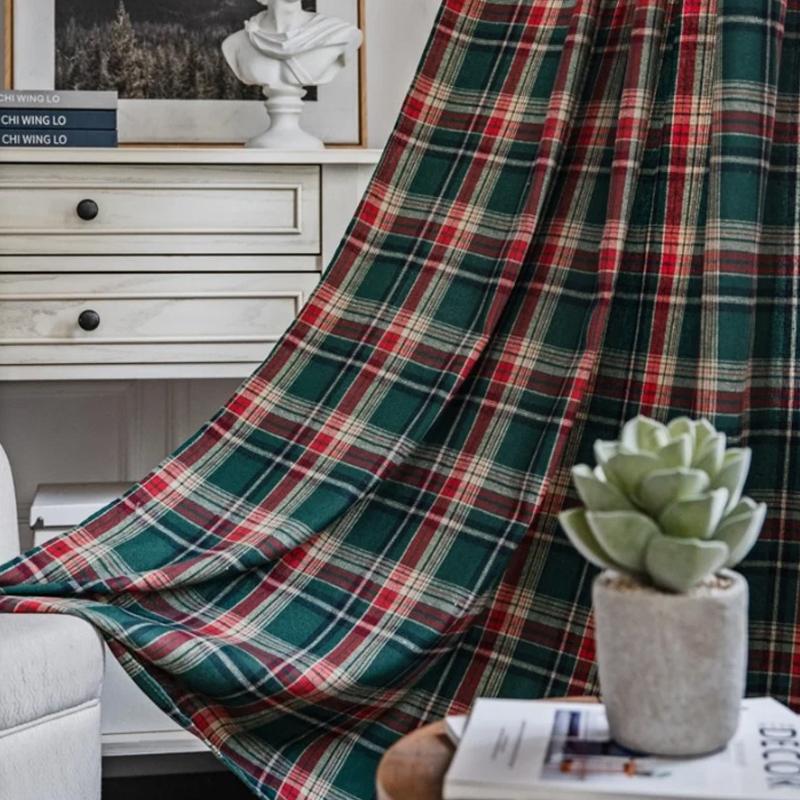 1 панель Европейский Американский Рождественский полиэстер Красный Зеленый клетчатый занавес Праздничное украшение