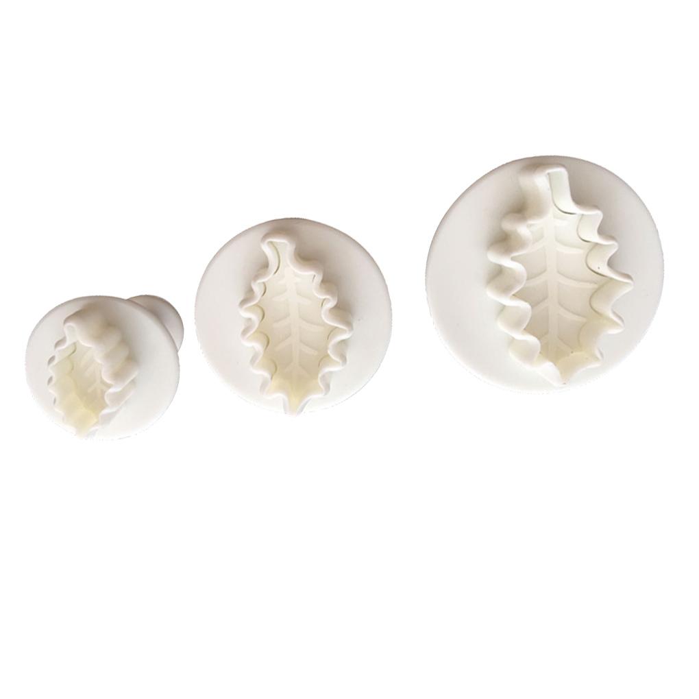 3pcs Food Grade Plastic Cookie Mould DIY Christmas Leaf Shape Baking Tool Fondant Cake Molds
