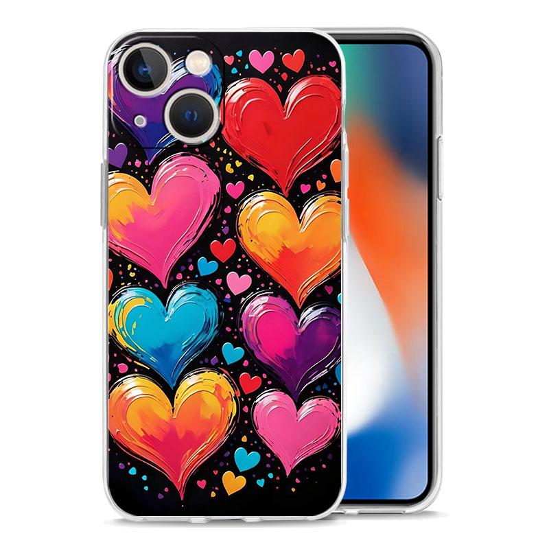 Чехол для iPhone 16 Чехлы iPhone 15 12 13 14 16 Pro Max X XR XS Max 15 Plus iPhone11 Чехол Масляная живопись Граффити Сердце
