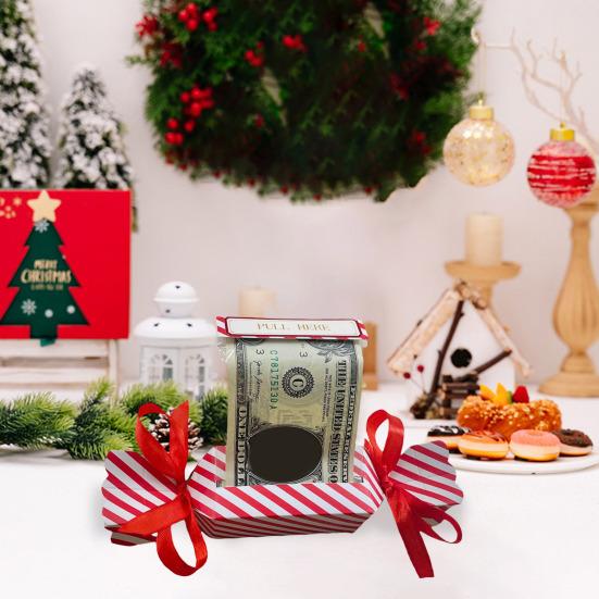 Рождественский сюрприз, выдвижной мешочек для денег, выдвижная подарочная коробка для денег, прямоугольный держатель для денег с лентой для подарка наличными