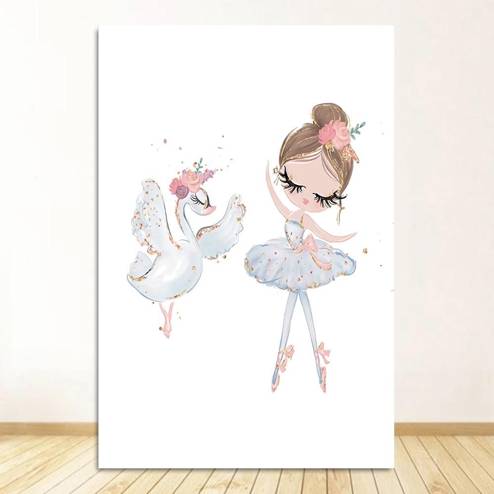 Маленькая принцесса балерина холст плакат розовый лебедь принт живопись детская настенная живопись плакаты балетная девушка картина декор детской комнаты