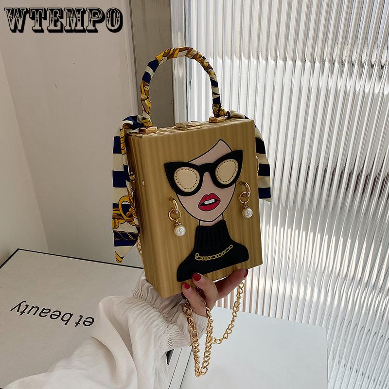 Сумка-коробка Креативная нишевая сумка для телефона с граффити Винтажная вечерняя сумочка Сумка для телефона с цепочкой