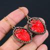 Natural Red Cameo Face Gemstone Handmade Copper Wire Wrap Earring 2.28 K2O82
