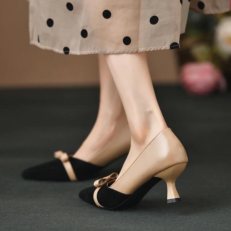 Women Sandals Spring Shallow Pointed Toe Elegant Low Heels Red Female Mary Jane Shoe Flannel Thin Heels Step On Ladies Pumps