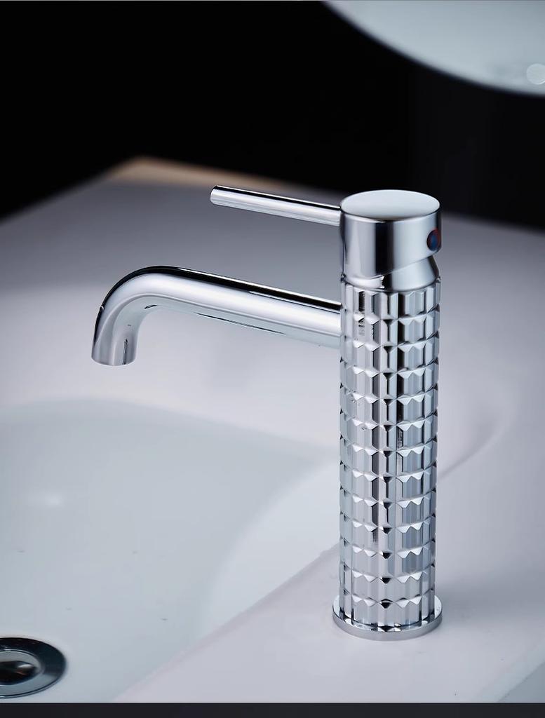 Tuqiu Brush Gold Bathroom Basin Faucets Art Carved Sink Mixer Tap Hot & Cold Deck Mounted Grey Lavatory Crane Water Tap