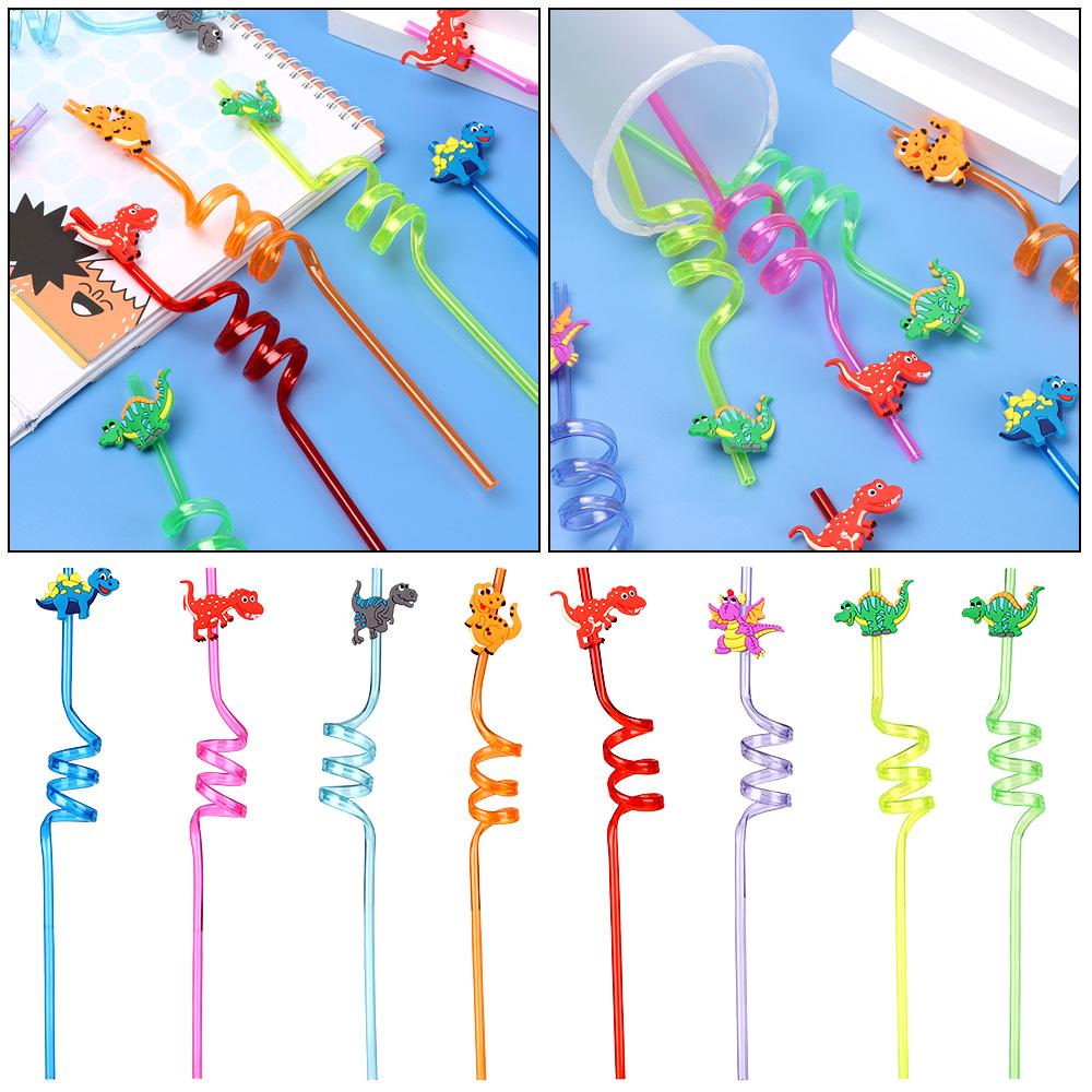 Drinking Decor Party Supplies Straws-Plastic Dino Theme Cartoon Pattern Dinosaur Reusable Straws