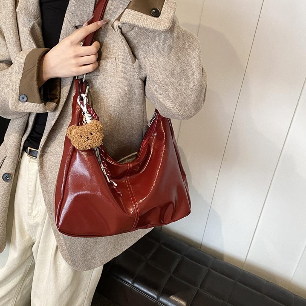 With Pendant Hobo Bag Korean Style Women's Handbag Simple PU Leather Shoulder Bag  Lady