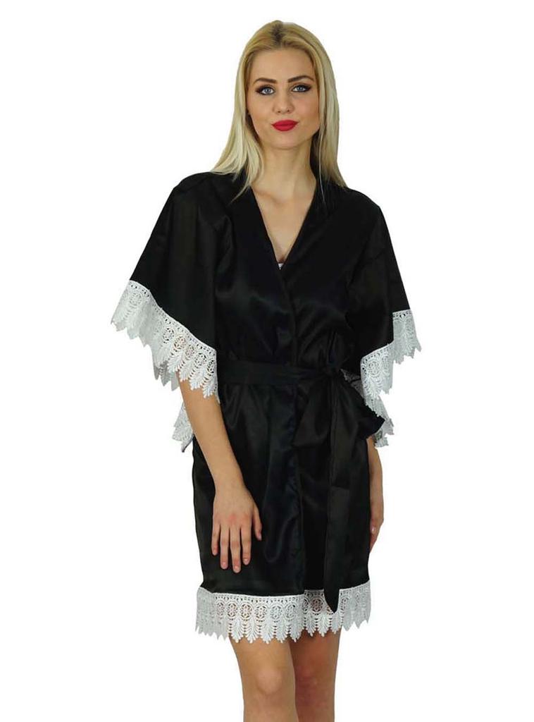 Bimba Женский кимоно с коротким рукавом атласный халат для подготовки невесты халат подружки невесты кружево