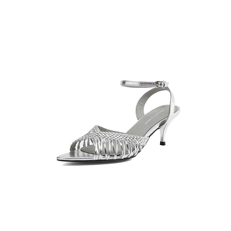 Krazing Pot Gladiator Straw Weaving Mules Summer Size 42 Wedding Party Stiletto Med Heels Women Women Peep Toe Sandals