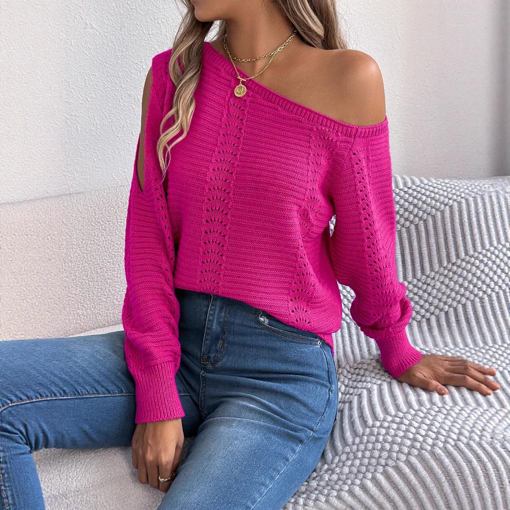 HNXC Повседневный пуловер с вырезами на плечах и длинными рукавами для женщин, осень-зима, однотонный