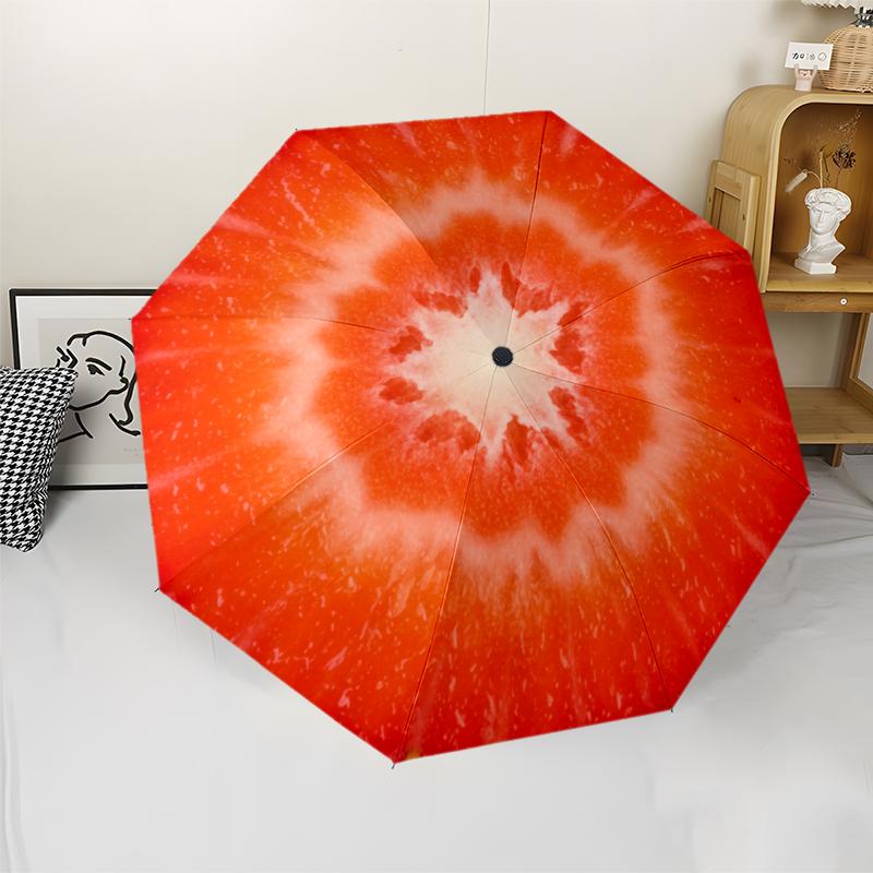 1 шт. Автоматический складной зонт - Узор с красными фруктами, Портативный и складной дизайн с 8 спицами, Подарки на Рождество и День рождения