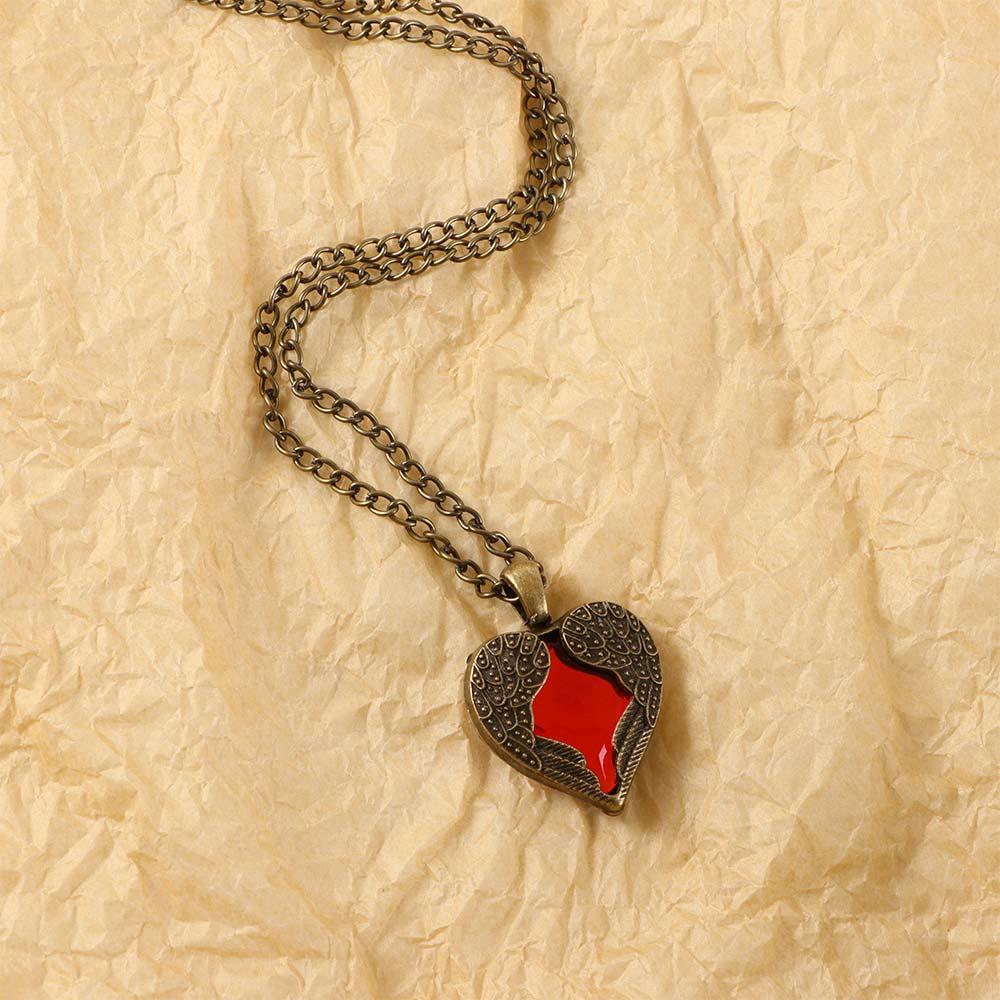 Полый Длинный Ангельское Крыло Любовь Красный Кристалл Девочки Персиковое Сердце Ювелирное Изделие Подвеска Ожерелье