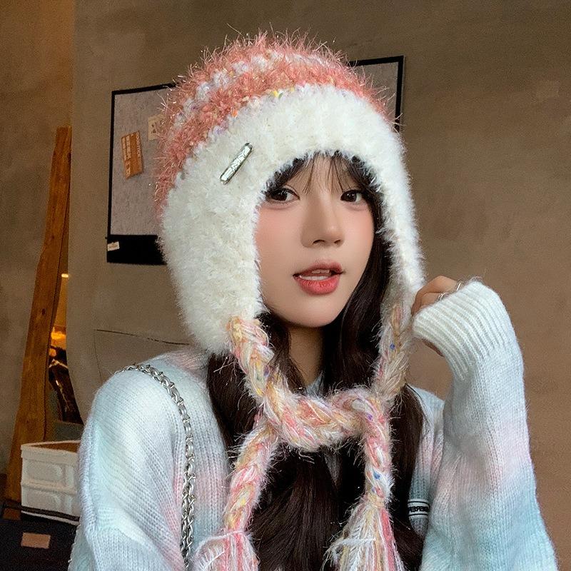 Пасторальная вязаная шерстяная шапка детская зимняя утолщенная теплая с защитой ушей головной убор показывает маленькое и универсальное лицо