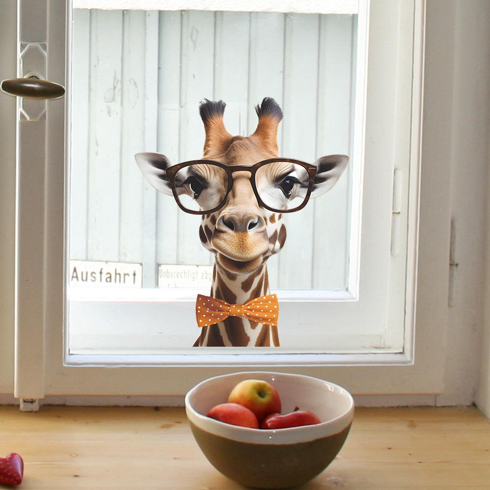 Painted Fun Wearing Glasses Giraffe Glass Window Beautify Decorative Wall Stickers Electrostatic Uv