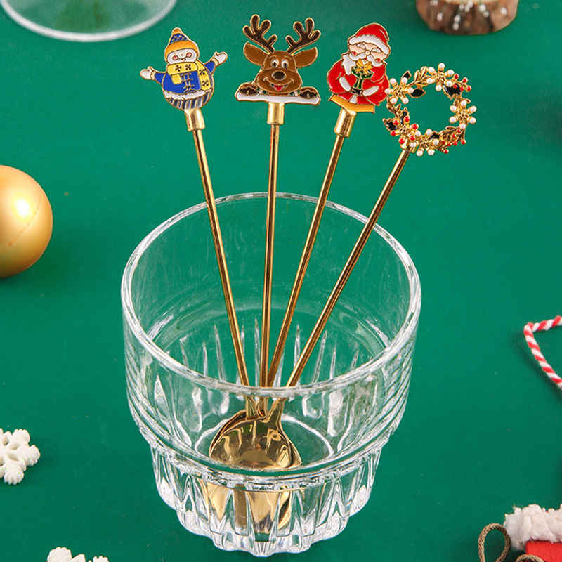 Christmas Coffee Spoons Forks Stainless Steel Spoon Tableware Coffee Tea Dessert Forks Kitchen Accessories Christmas Gifts
