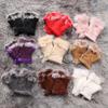 Women Lady Suede Leather Winter Wrist Mitten Rabbit Fur Fingerless Gloves Winter Glove