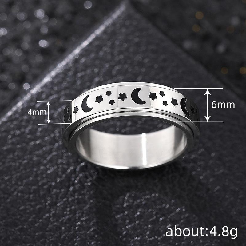 Ring, Rotatable Ring For Men And Women, Neutral Star And Moon Style