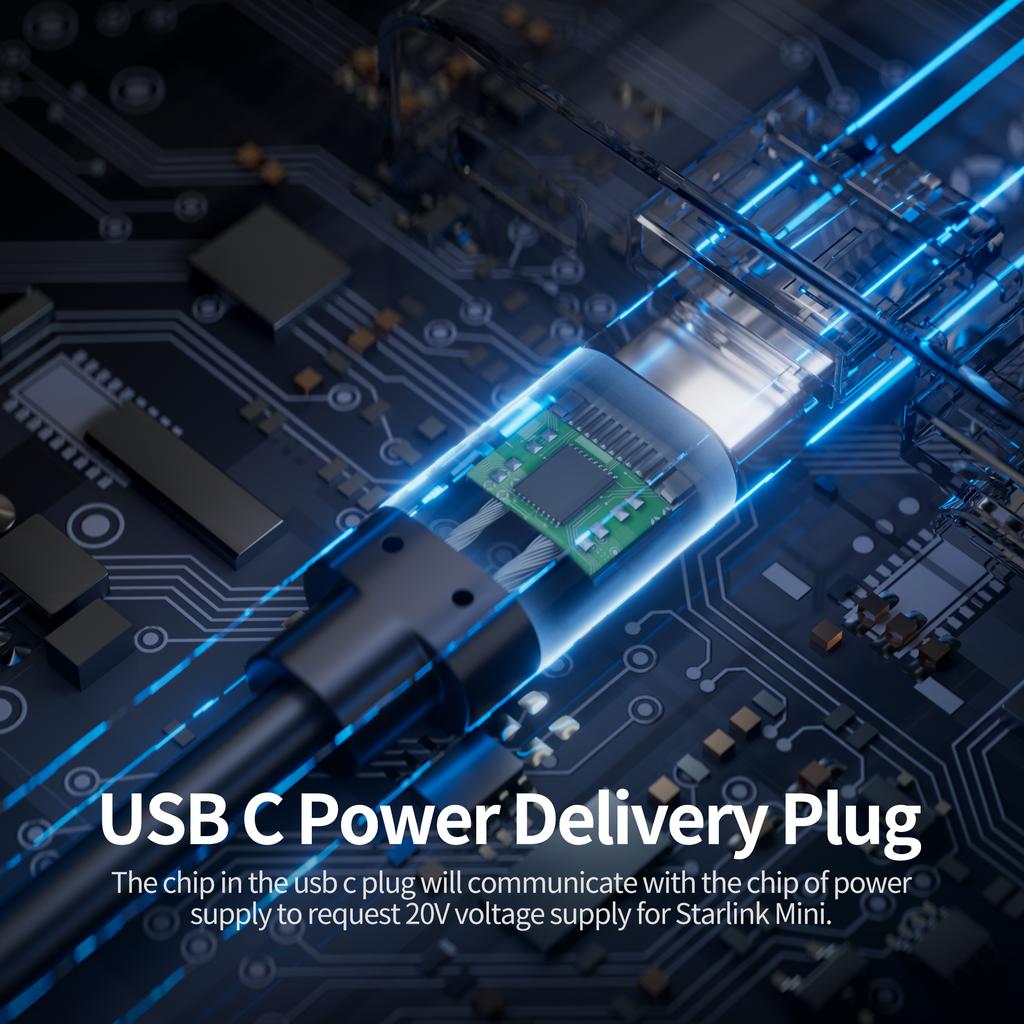 Starlink Mini Cable 2M/6.5FT USB C To DC Power Cable 100W PD Input Starlink Mini Power Cord Waterproof Charging Cable for 65W