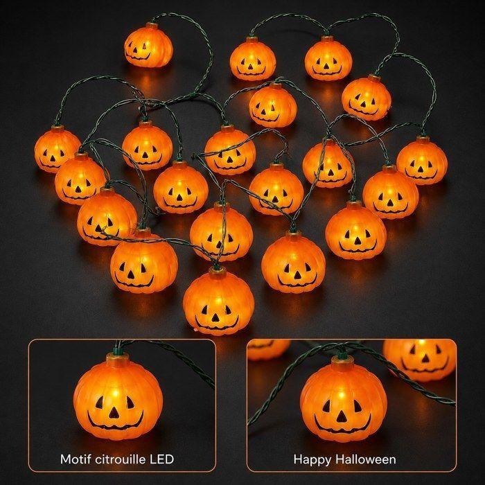 Guirlande lumineuse LED - AIMOONSA - Guirlande citrouille Halloween - Alimentation piles/USB - Télécommande - Multicolore