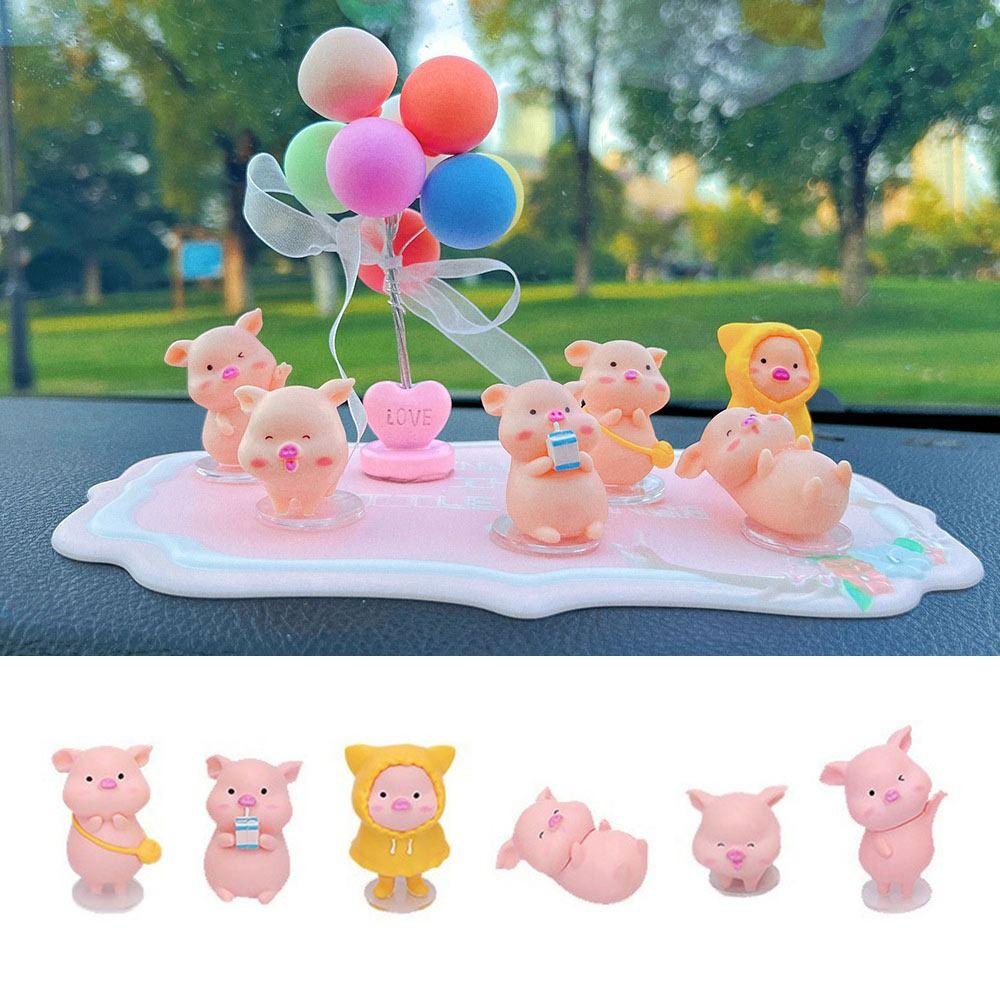 6Pcs Mini Piggy Car Dashboard Toys Dolls Figures Home Car Decoration For Auto Accessories Cartoon Pig Cute Car Ornaments Gifts
