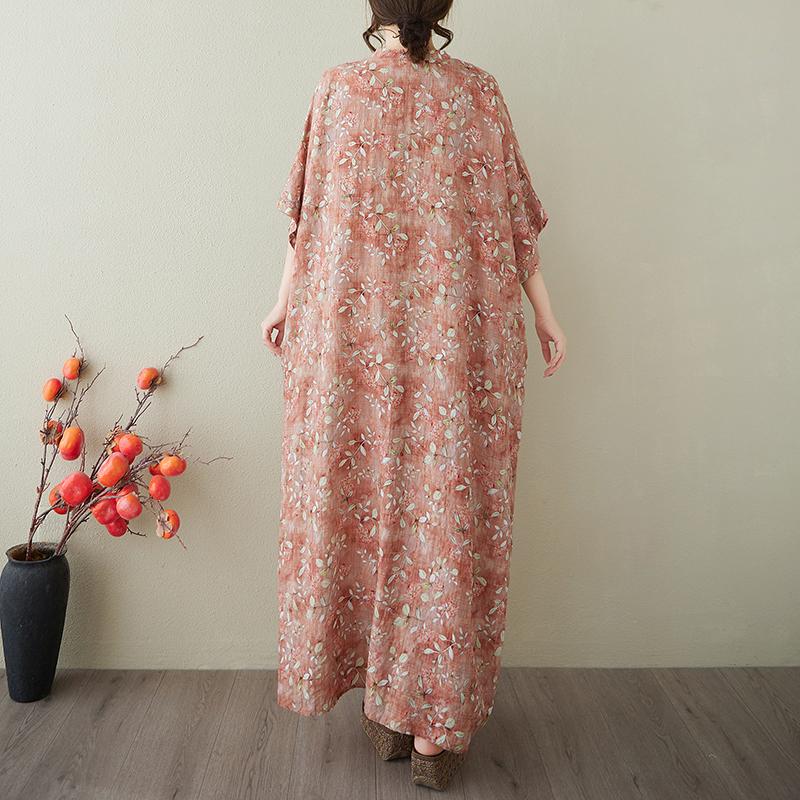 DIMANAF 2025 Лето Большой Размер Новое Платье Женщины Винтажное Длинное Повседневное Свободное Базовое Платье Макси с Принтом и V-образным Вырезом