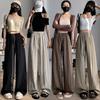 Ice Silk Wrinkled Wide-legged Trousers Women's Spring and Summer Thin High-waisted Drape Lazy Straight Trousers Muscle Sense of Folded Casual Trousers
