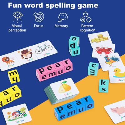 Игра на написание слов CVC Phonics Флэш-карта Деревянный строительный блок с буквами для малышей Сопоставление алфавита Дошкольное обучение Образовательная игрушка