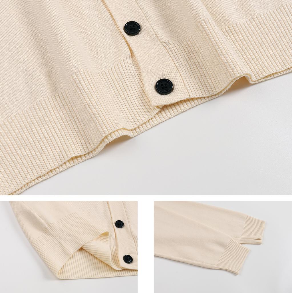 AMI Autumn and Winter New Little White Heart Alpaca Wool Blended Soft and Sticky Knitted Cardigan Round Neck Cloud Sweater Pocket Coat