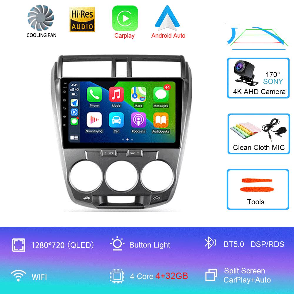 Автомобильный радиоприемник Android 14 Carplay мультимедийный проигрыватель для Honda City 2008 2009 2010 2011 2012 2013 2014 Автомагнитола Стерео 2din Головное устройство