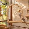 Non-slip Bird Perch Parrot Swing Perch, Solid Wood Pole, Wooden Blocks And Toy Natural Beads Arch, Unpainted for Small Medium Parrots Climbing