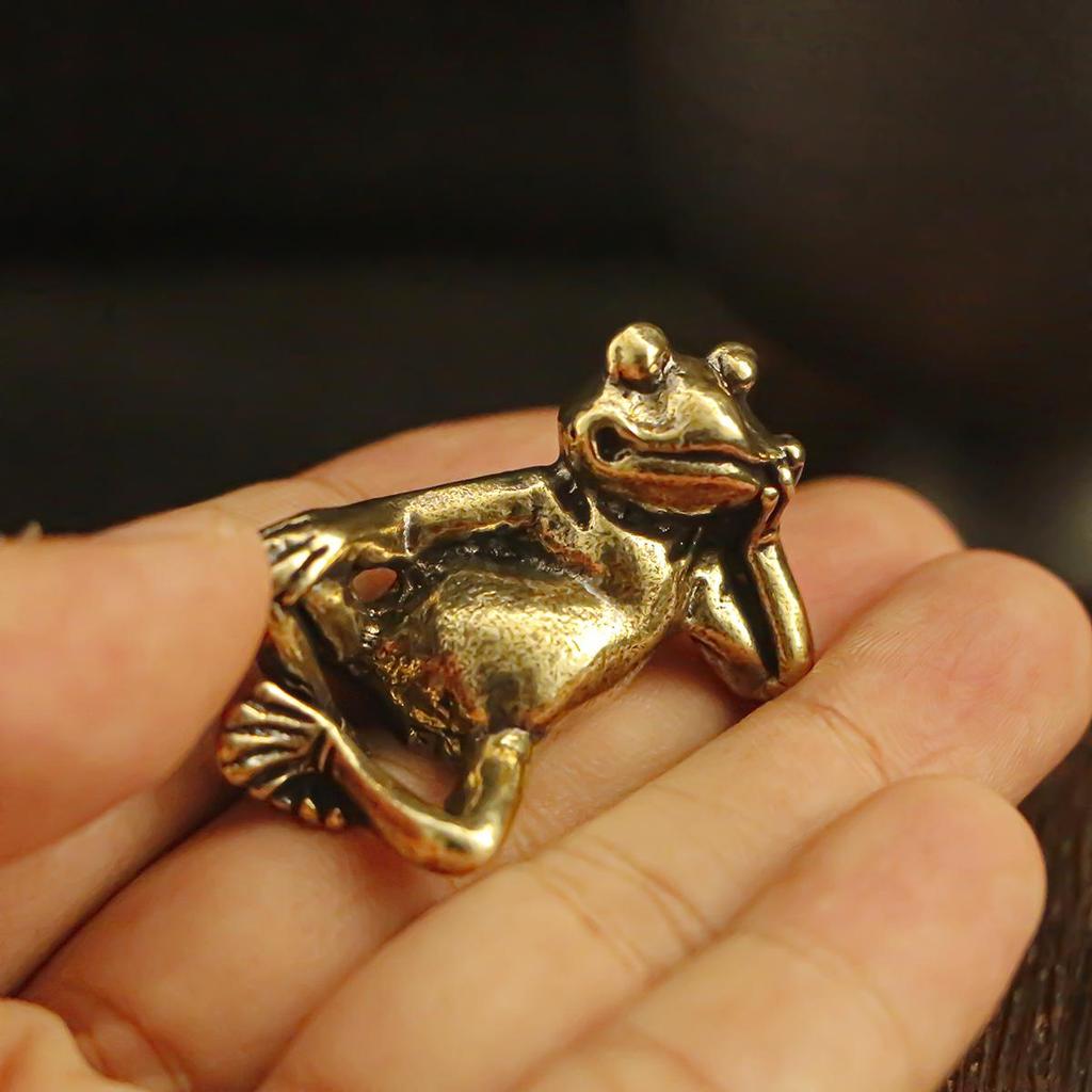Retro Brass Sleeping Beauty Frog Sculpture - Bronze Handmade Desk Ornament