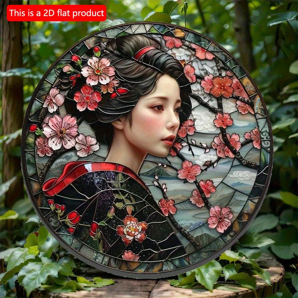 2d Плоский 20*20см, Круглая Деревянная Табличка, Декоративная Табличка Венок, Подарки для Украшения Спальни, Тема Японского Кимоно, для Бара, Клуба, Домашнего Настенного Декора.