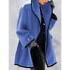 Women's Long Coat with Black Trim, Button Front Closure, Multiple Colors (Blue, White, Red, Beige, Purple, Gray, Black)