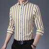 Men's Vertical Stripes Stretch Slim Business Long-Sleeved Shirt Male Clothes