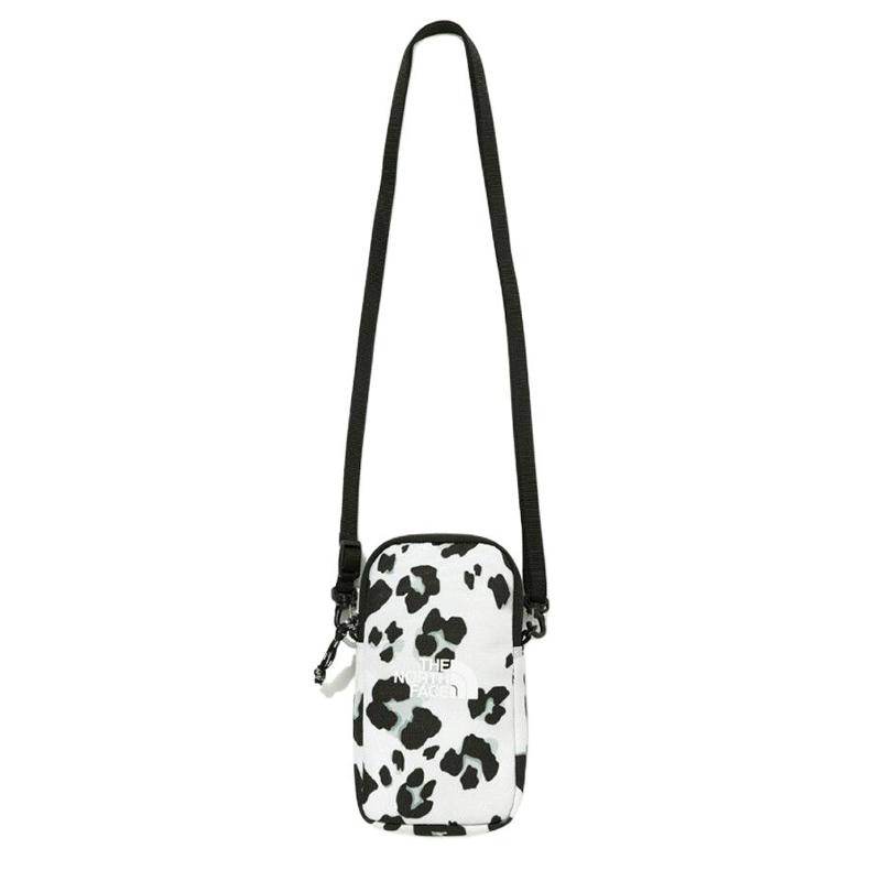 The North Face Gray Logo Zipper Canvas Phone Bag Mini Crossbody Bag Unisex bags Black White Leopard-Print NN2PM62K