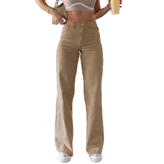 Women Jeans with Pockets High Waist Button Zipper Closure Straight Pants Solid Color Vintage American Style Denim Trousers for Daily Wear Scool