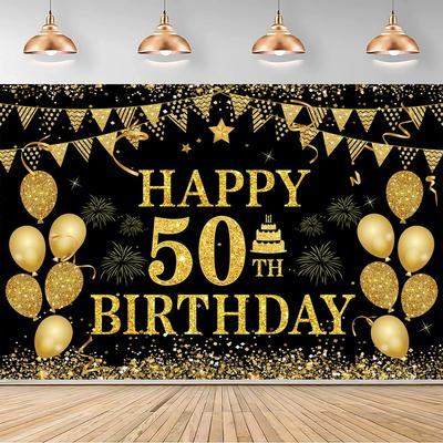Украшения на 50-летие для мужчин и женщин - Баннер «С Днем Рождения 50 лет» Украшения для вечеринки Черное Золото 50 Лет Принадлежности для Дня Рождения Фон для