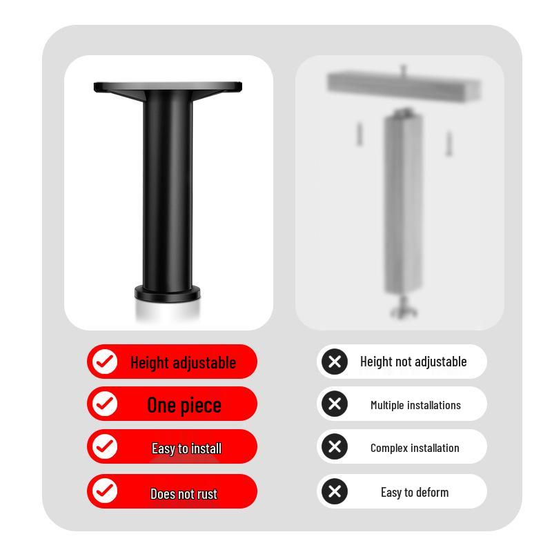 Регулируемые черные ножки-опоры для цоколя мебели - дивана, стола, шкафа, журнального столика и кронштейны для увеличения высоты с подпятниками.