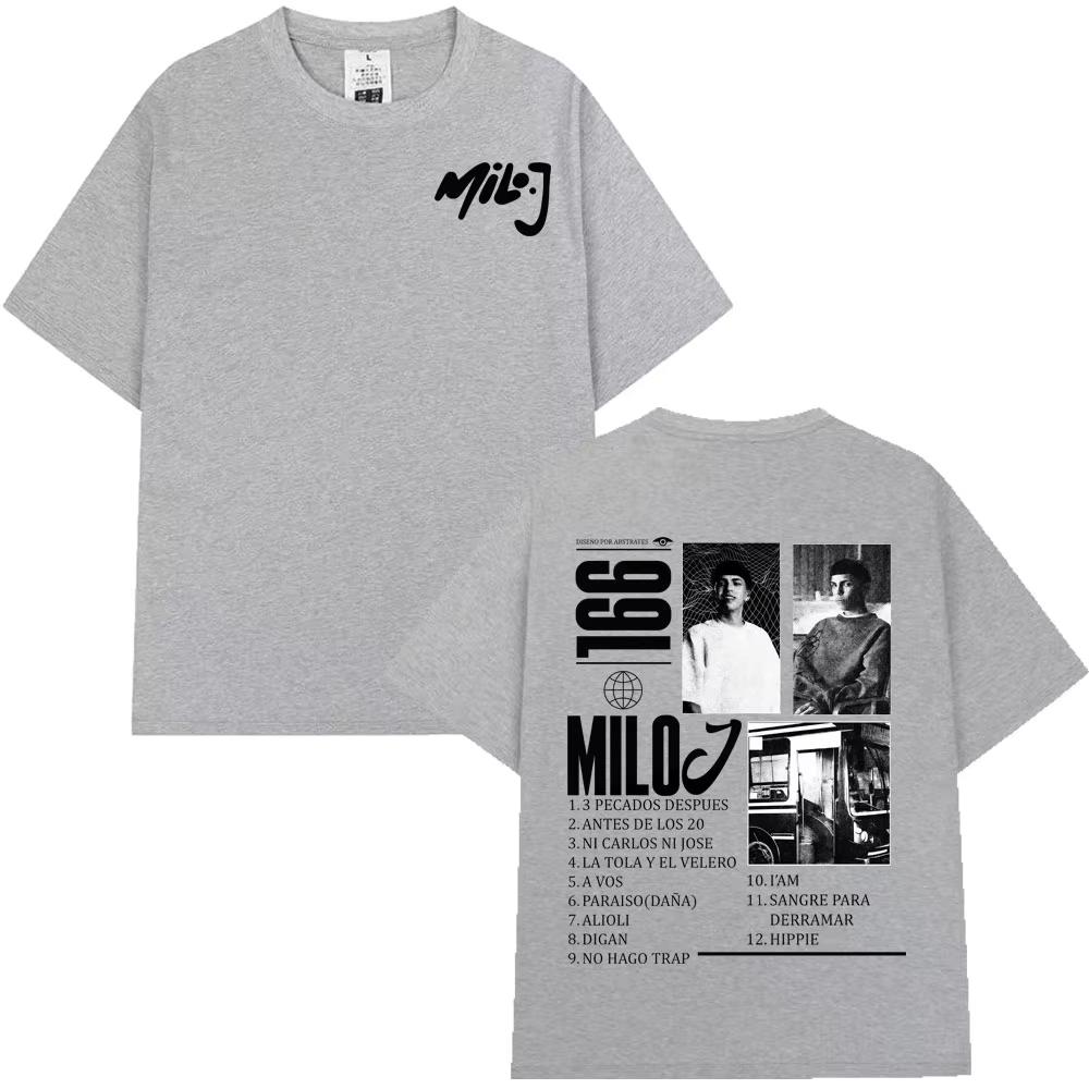Rapper Milo J 166 Tour 2026 Album T Shi6rts Men Retro High Quality Short Sleeve Tshirts Oversized Tee Cotton TShirt Streetwear